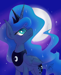 Size: 1633x2000 | Tagged: safe, artist:jorobro, princess luna, g4, female, moon, night, smiling, solo