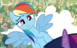 Size: 711x447 | Tagged: safe, screencap, rainbow dash, twilight sparkle, alicorn, pony, g4, testing testing 1-2-3, female, lidded eyes, mare, out of context, twilight sparkle (alicorn)