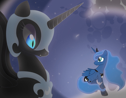 Size: 3150x2460 | Tagged: safe, artist:megmarie3, nightmare moon, princess luna, g4, high res, mare in the moon, moon