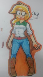 Size: 1836x3264 | Tagged: safe, artist:as177sd, applejack, equestria girls, g4, female, hatless, missing accessory, pixiv, solo, traditional art