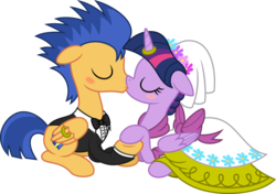 Size: 8539x6000 | Tagged: safe, artist:mactavish1996, artist:zoevulpez, flash sentry, twilight sparkle, alicorn, pegasus, pony, g4, absurd resolution, backwards cutie mark, blushing, clothes, duo, eyes closed, female, horn, horn ring, kiss on the lips, kissing, male, mare, ring, ship:flashlight, shipping, simple background, stallion, straight, transparent background, tuxedo, twilight sparkle (alicorn), vector, wedding, wedding ring, wing ring