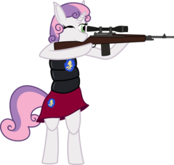 Size: 2111x2001 | Tagged: safe, artist:baka-neku, sweetie belle, pony, g4, bipedal, female, gun, high res, m14, rifle, solo