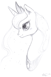 Size: 1496x2240 | Tagged: safe, artist:tiitcha, princess luna, g4, female, monochrome, solo, traditional art