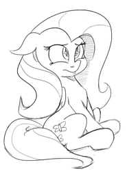 Size: 592x786 | Tagged: safe, artist:purple-yoshi-draws, fluttershy, g4, female, lineart, monochrome, sitting, solo