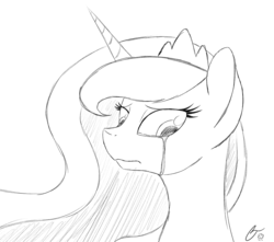 Size: 1280x1133 | Tagged: safe, artist:iraincloud, princess luna, alicorn, pony, lunadoodle, g4, crying, female, grayscale, monochrome, sad, solo