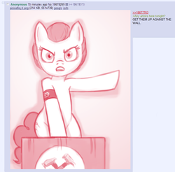 Size: 802x789 | Tagged: safe, artist:mcponyponypony, pinkie pie, g4, /mlp/, 4chan, 4chan screencap, fascism, hammer, pink, pink floyd, the dictator, the wall