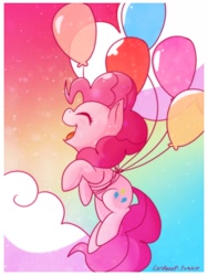 Size: 960x1280 | Tagged: safe, artist:lordboop, part of a set, pinkie pie, earth pony, pony, g4, balloon, cloud, cute, diapinkes, female, mare, open mouth, profile, sky, solo, then watch her balloons lift her up to the sky
