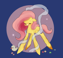 Size: 664x614 | Tagged: safe, artist:pongtang, fluttershy, bird, g4, female, solo