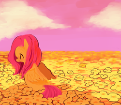 Size: 800x695 | Tagged: safe, artist:pongtang, fluttershy, g4, female, flower, happy, solo