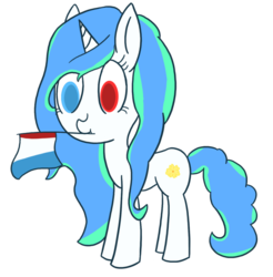 Size: 886x902 | Tagged: safe, artist:slimstyle, oc, oc only, oc:flora prima, pony, unicorn, female, flag, france, french, frenchy-ponies, heterochromia, mare, mouth hold, solo