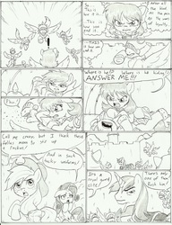 Size: 1275x1656 | Tagged: safe, artist:joelashimself, applejack, rarity, shining armor, oc, g4, comic, monochrome, the forgotten element