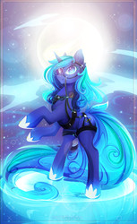 Size: 1832x3000 | Tagged: safe, artist:koveliana, oc, oc only, oc:moonlight silk, pony, unicorn, breast collar, bridle, chromatic aberration, color porn, harness, rearing, reins, solo, tack