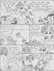 Size: 1017x1328 | Tagged: safe, artist:joelashimself, applejack, pinkie pie, princess cadance, princess celestia, princess luna, rarity, shining armor, twilight sparkle, g4, comic, monochrome, the forgotten element