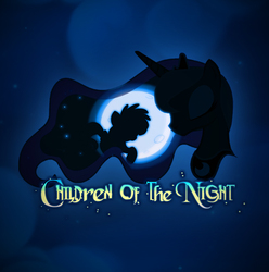 Size: 667x672 | Tagged: safe, artist:sitrirokoia, princess luna, alicorn, pony, children of the night, g4, blue, cloud, cloudy, cover, filly, foal, itunes, moon, night