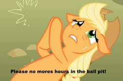 Size: 944x623 | Tagged: safe, screencap, applejack, g4, applepray, ball pit, dashcon, extra hour, female, on back, solo