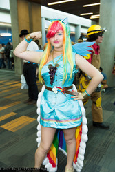 Size: 1365x2048 | Tagged: safe, artist:dtjaaaam, rainbow dash, human, g4, 2014, clothes, convention, cosplay, dress, fanimecon, gala dress, irl, irl human, photo, solo