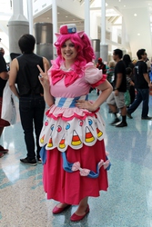 Size: 2848x4272 | Tagged: artist needed, safe, artist:sblairhq, pinkie pie, human, g4, 2014, clothes, convention, cosplay, dress, fanimecon, gala dress, irl, irl human, photo