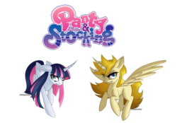 Size: 2700x1875 | Tagged: safe, artist:potates-chan, alicorn, angel, angel pony, pony, anarchy panty, anarchy stocking, curved horn, horn, panty and stocking with garterbelt, ponified, sharp horn