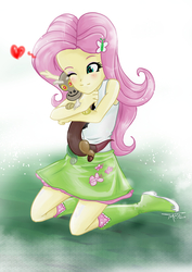 Size: 2480x3507 | Tagged: safe, artist:tokatl, discord, fluttershy, equestria girls, g4, clothes, female, high res, implied discoshy, implied shipping, implied straight, male, plushie, skirt, solo, tank top