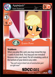 Size: 575x802 | Tagged: safe, enterplay, applejack, earth pony, pony, g4, my little pony collectible card game, premiere, applejack's hat, ccg, cowboy hat, female, hat, mare, solo
