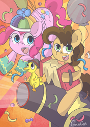 Size: 1600x2263 | Tagged: safe, artist:geckogeek, boneless, cheese sandwich, pinkie pie, g4