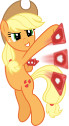 Size: 4000x7326 | Tagged: safe, artist:plsim, applejack, earth pony, pony, g4, bipedal, card, female, simple background, solo, throwing, transparent background