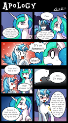 Size: 1000x1815 | Tagged: safe, artist:vavacung, princess celestia, oc, oc:paper mache, pony, comic:to love god - to love mortal, g4, blushing, canon x oc, comic, crying, female, mare, open mouth, smiling, sweat
