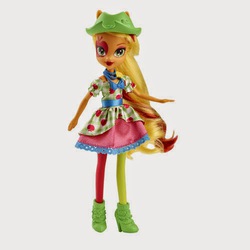 Size: 500x500 | Tagged: safe, applejack, equestria girls, g4, my little pony equestria girls: rainbow rocks, official, brushable, clothes, doll, female, hat, simple background, skirt, solo, toy