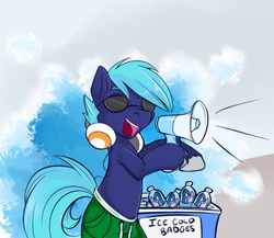 Size: 1150x998 | Tagged: safe, artist:lustrous-dreams, oc, oc only, earth pony, pony, bronycon, bronycon 2015, convention badge, got dat ice cold water and it's only one dollar, headphones, ice cold water guy, male, megaphone, otakon, ponified, solo, stallion, sunglasses, unshorn fetlocks
