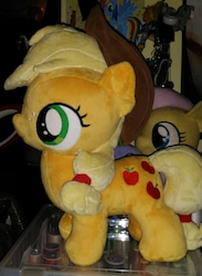 Size: 1006x1378 | Tagged: safe, artist:gayboybob, applejack, fluttershy, g4, filly, hat, irl, photo, plushie