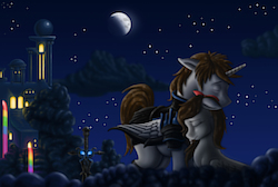Size: 2000x1343 | Tagged: safe, artist:anadukune, oc, oc only, cloud, cloudy, moon, night