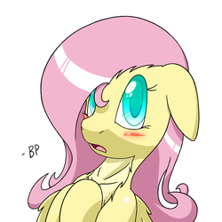 Size: 5000x5000 | Tagged: safe, artist:burnedpigeon, fluttershy, g4, absurd resolution, blushing, chest fluff, female, floppy ears, fluffy, looking at you, portrait, shy, solo