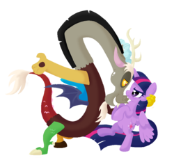 Size: 871x837 | Tagged: safe, artist:rightful-hue, discord, twilight sparkle, alicorn, pony, g4, my little pony: friendship is magic, three's a crowd, female, mare, scene interpretation, twilight sparkle (alicorn)