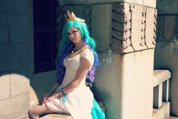Size: 2256x1504 | Tagged: safe, artist:sewingintherain, princess celestia, human, g4, clothes, convention, cosplay, crystal fair con, dress, irl, irl human, photo, solo