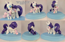 Size: 1600x1030 | Tagged: safe, artist:aachi-chan, rarity, sweetie belle, g4, figurine, sculpture, sweetielove