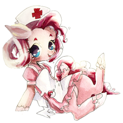 Size: 323x324 | Tagged: safe, artist:usagi, pinkie pie, g4, clothes, cosplay, dress, female, nurse joy, pixiv, pokémon, skirt, solo, upskirt