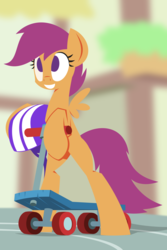 Size: 1280x1920 | Tagged: safe, artist:hoverrover, scootaloo, pegasus, pony, g4, blank flank, female, filly, foal, grin, helmet, hooves, lineless, scooter, smiling, solo, spread wings, standing, teeth, vector, wings