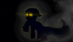 Size: 900x517 | Tagged: safe, artist:chanceyb, pony of shadows, pony, g4, cloak, clothes, dark, glowing eyes, hood, male, request, solo
