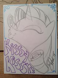 Size: 768x1024 | Tagged: safe, artist:andy price, rarity, g4, female, kissing, solo, traditional art