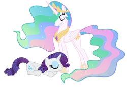 Size: 9000x6200 | Tagged: safe, artist:sofunnyguy, princess celestia, rarity, alicorn, pony, unicorn, g4, sweet and elite, absurd resolution, eyes closed, female, fetish, folded wings, hoof fetish, hooves, jewelry, kissing, mare, rarity's fetish, regalia, simple background, transparent background, wings