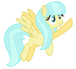 Size: 980x888 | Tagged: safe, artist:unoriginai, oc, oc only, pegasus, pony, flying, magical lesbian spawn, offspring, parent:coco pommel, parent:fluttershy, parents:cocoshy, simple background, solo, white background