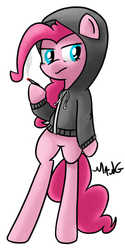 Size: 375x750 | Tagged: safe, artist:mang, pinkie pie, earth pony, pony, g4, bipedal, clothes, female, hoodie, marijuana, pinkie puff, ponies wearing black, redraw, solo