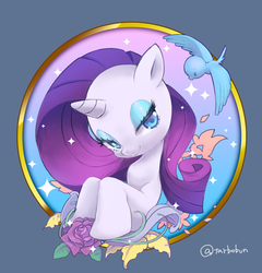 Size: 640x668 | Tagged: safe, artist:tarbobun, rarity, bird, g4, female, flower, portrait, solo