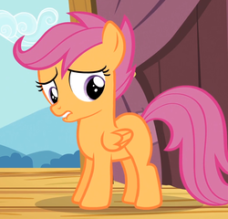 Size: 1035x993 | Tagged: safe, screencap, scootaloo, flight to the finish, g4, female, lip bite, sad, scootasad, solo