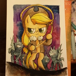 Size: 640x640 | Tagged: safe, artist:agnesgarbowska, applejack, changeling, g4, cover art, parody, rick grimes, the walking dead, traditional art