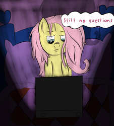 Size: 1945x2155 | Tagged: safe, artist:rainb0wdashie, fluttershy, ask lonershy, g4, computer, dark room, female, laptop computer, messy mane, solo, thought bubble