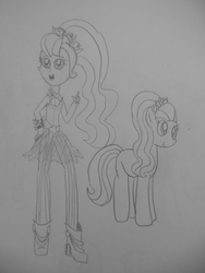 Size: 3456x4608 | Tagged: safe, artist:berrypunchrules, violet blurr, earth pony, human, pony, equestria girls, g4, female, human ponidox, mare, monochrome, traditional art