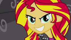 Size: 1920x1080 | Tagged: safe, screencap, sunset shimmer, human, equestria girls, g4, >:d, evil smile, female, grin, happy, smiling, smirk, solo