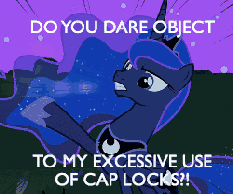 Size: 233x194 | Tagged: safe, edit, edited screencap, screencap, princess luna, alicorn, pony, g4, canterlock, caps lock, caption, female, mare, misspelling, nightmare night, solo