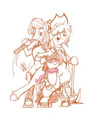 Size: 1301x1654 | Tagged: safe, artist:greyscaleart, apple bloom, applejack, big macintosh, earth pony, pony, g4, alternate universe, amputee, apple family, male, prosthetics, sketch, stallion